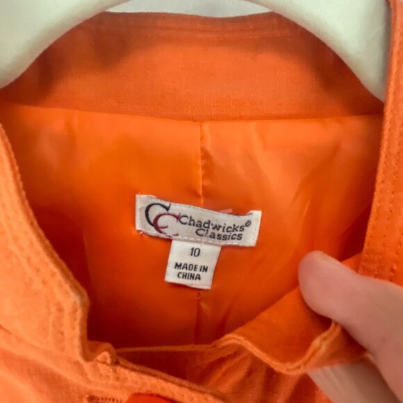 Chadwicks Classics Women Mandarin Collar Button-Up Jacket 10 Orange Linen Blend - Picture 3 of 8